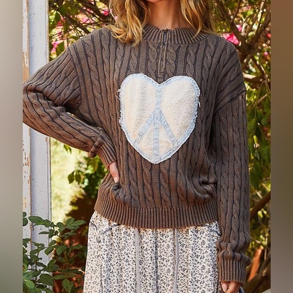 Cable-Knit Peace Patch Dropped Shoulder Sweater